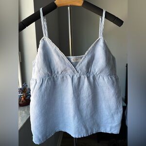 J.Galt  Pale Blue Scalloped Trim V-Neck Top